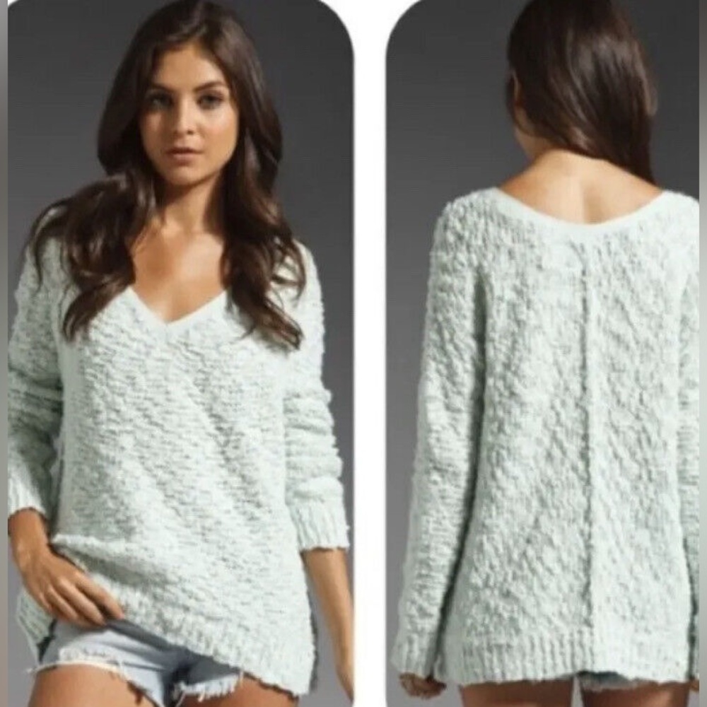 Free People Songbird Nubby Boucle Mint V-neck Sweater size S